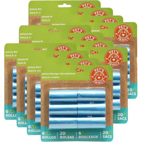 Sacs hygiéniques pour déjections animales - JUANIO - Lot 12×6 rouleaux - 20 sacs/rouleau - Résistants - Couleur aléatoire