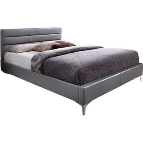 Letto con rete THOMAS 160x200 in similpelle, colore grigio - 215 x 99,5 x 165 cm (1/4)
