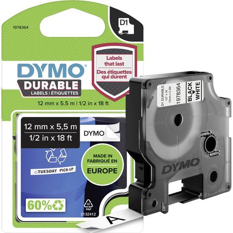 DYMO D1 1978364 Vinile Colore Nastro: Bianco Colore carattere:Nero 12 mm 5.5 m
