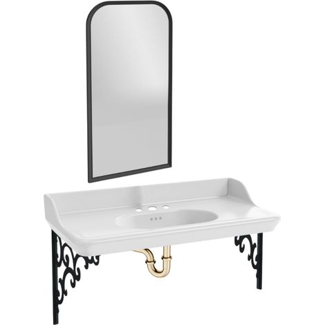 Pack plan vasque suspendu 3 trous JACOB DELAFON Cléo 1889 + miroir + siphon or
