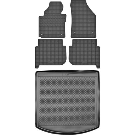 Set di tappetini in gomma per auto e tappetino per bagagliaio per Volkswagen Touran I Minivan dal 2010 al 2015.