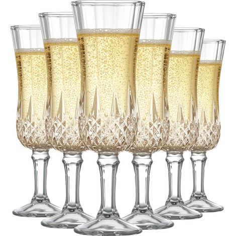 Lot de 6 flûtes à champagne de 162 ml, style vintage, verres à vin transparents réutilisables, design élégant, parfaits pour les célébrations (1/5)