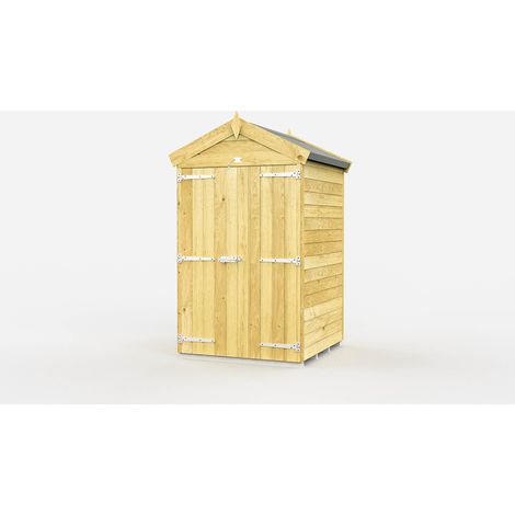 4 x 4 Feet Apex Shed - Double Door Without Windows - Wood - L127 x W118 x H217 cm