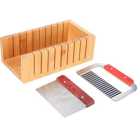 Coupe-savon bricolage Kit d\'Outils de Coupe de Savon Moule Coupe-pain en Bois avec Couteau Droit Ondulé Acier Inoxydable (1/4)