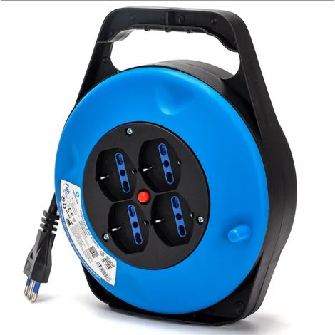 Prolunga Elettrica Cavo 8 Mt Avvolgicavo e 4 Prese Schuko Polivalenti Spina 16A