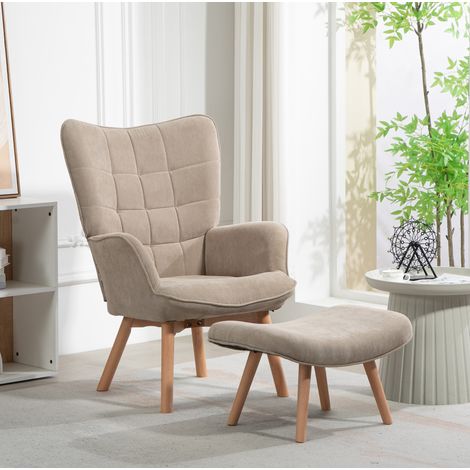 fauteuil relax avec pouf 72x80x101 cm khaki – dossier haut, montage requis (1/5)