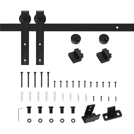 KIT PER PORTA SCORREVOLE IN LEGNO CON BINARIO 200CM E PORTATA 20KG. NERO (1/5)