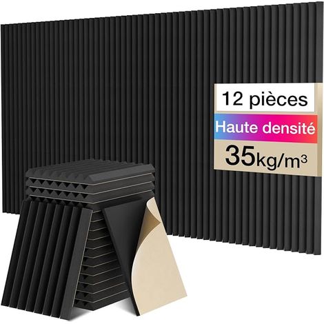 Mousse Acoustique Autocollante, 12 Paquet, Densité 35 kg/m³, 2,5x 20x30 cm, Panneau Acoustique, Traitement Acoustique Utilisé à la Maison et au Bureau (1/5)