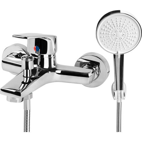 Mitigeur Baignoire, Robinet Baignoire avec Douchette 5 Jets, Mitigeur de Douche Mural Robinet de Bain Laiton Mitigeur de bain cascade Robinet Bain Douche pour Salle de Bain(Chromé) (1/5)