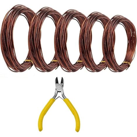 5 Rouleaux Bonsai Fil Aluminium, 50m Fil de Ligature Bonsai 1/1.5/2mm, Fil Aluminium Anodisé avec Pince Coupante, Fils d'entraînement d'arbre pour Jardinage, DIY, Bricolage