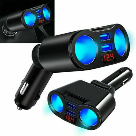 Adaptateur allume-cigare, prise CC à 2 prises, fusible intégré, alimentation allume-cigare + répartiteur USB pour voiture à 2 ports et interrupteur marche/arrêt (1/5)