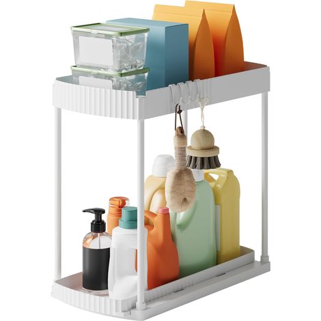 Rangement Sous Évier Coulissant, 2 Niveaux, Blanc, Cuisine et Bain (1/5)