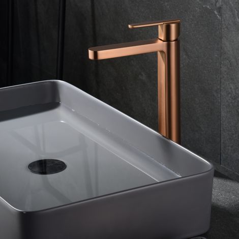 Imex - Grifo Monomando Lavabo Caño Alto Oro Rosa Serie Roma (1/3)