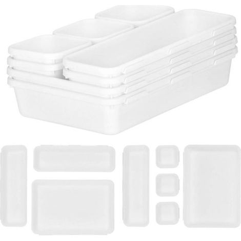 Organisateur de tiroir - Plateaux de rangement - Séparateur de tiroir pour cuisine et bureau - Plateaux de tiroir pour salle de bain - Organisateur de maquillage - 8 compartiments - Blanc (1/5)