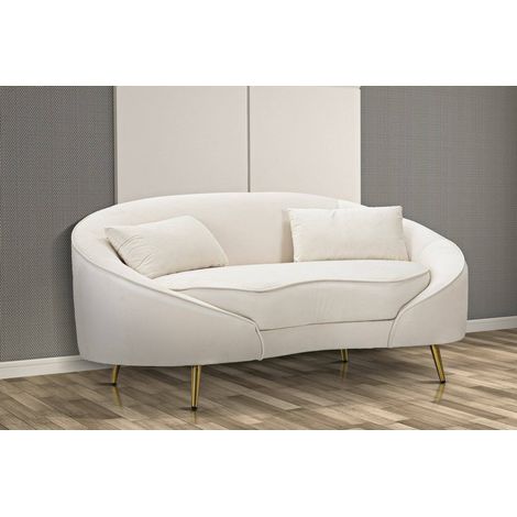 Dmora - Sofá fijo 2 plazas Gupta, Sofá recto, Sofá para salón, Sillón doble con contenedor, 148x84 h68 cm, Crema y Oro (1/5)