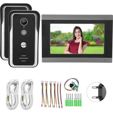 Kit Sonnette Vidéo Filaire 7 Pouces TFT LCD, Interphone WiFi Vision Nocturne pour Application TUYA, Alimentation AC100‑240V Prise EU (1/5)