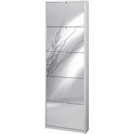 Schmaler Schuhschrank mit fünf Türen in Ash White Mirror 63x18x H190 cm
