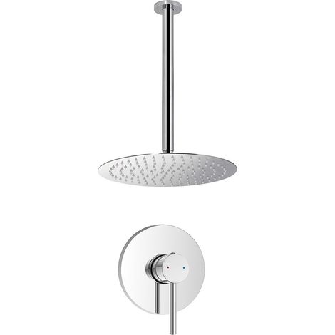Set doccia in ottone con rubinetto doccia a incasso tondo braccio verticale e soffione tondo 20 cm cromo (1/5)