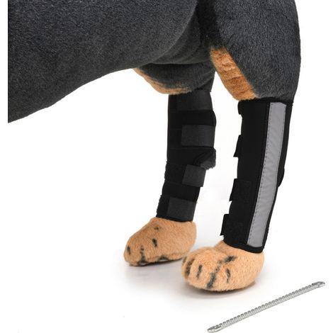 Genouillère de protection pour animaux avec tige de soutien, protège-pattes pour chien, protection pour plaie chirurgicale (noir réfléchissant, taille S) (1/4)