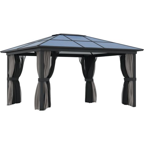 Outsunny Hardtop Gazebo Canopy with Mosquito Netting and Curtains 4 x 3.6 m (1/5)