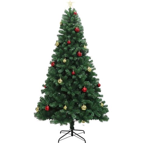 Künstlicher Weihnachtsbaum 210 cm (7FT) mit Fernbedienung, LED-Beleuchtung, Metallständer, Premium PVC Klappsystem, Schwer entflammbar (1/5)