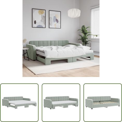 vidaXL Doppelbett - Tagesbett Ausziehbar mit Matratzen Hellgrau 90x200 cm Samt (1/5)