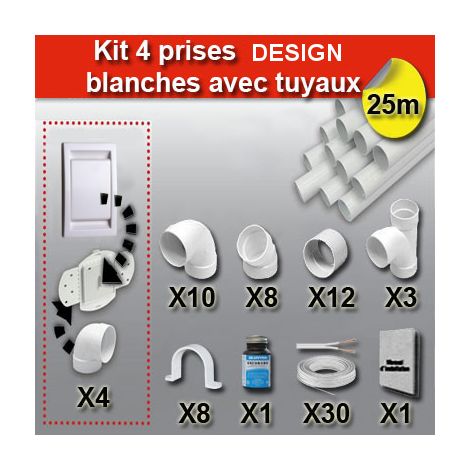 Kit 4 prises DESIGN blanche avec tuyaux (1/4)