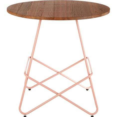 Interiors by Premier Pink Metal and Elm Wood Round Table, Versatile Coffee Table for Home and Office, Round Outdoor Dining Table (1/5)
