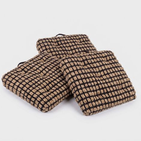 Lot de 3 coussins de sol ethniques en jute et polyester 60x60 cm Shaila YES - Noir (1/3)