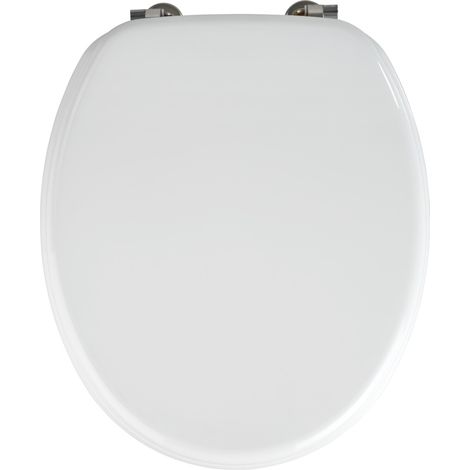 Wenko – Abattant WC Valencia – Lunette toilettes en MDF blanc – Fixation inox résistante – Dimensions 37,5 x 43,5 cm – Surface lisse et facile à nettoyer