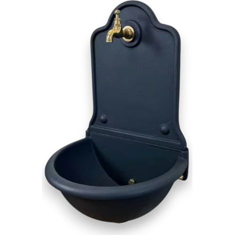 Fontana da parete in ghisa antracite con rubinetto a farfalla e doppio sistema di scarico Morfeo