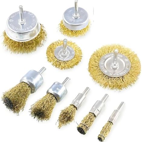 9pcs Brosse métallique en laiton.Brosse disque Brosse boisseau Brosse ronde Pour perceuse. fil d'acier inoxydable (1/5)