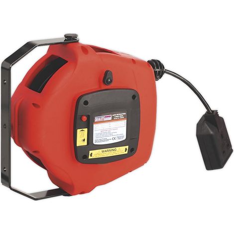 Sealey Cable Reel System Retractable 15m 2 x 230V Socket CRM15