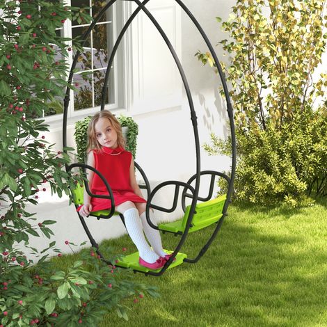Altalena per bambini con struttura in metallo e maniglia, per 2 bambini dai 3 ai 6 anni, 110,5 x 40,5 x 180 cm, verde.