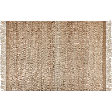 Alfombra de yute beige 160 x 230 cm hecho a mano patrón geométrico borlas Abana