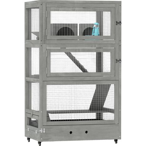 Cage en bois pour hamster nain, 65 x 45 x 109 cm, cage pour rongeurs avec abris, bascule, palette, gamelles, adapté aux animaux de compagnie, de haute