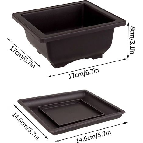 Pots de fleurs rectangulaires (carrés en L avec soucoupe) en imitation terre cuite violette pour plantes, aménagement paysager extérieur, bonsaïs et autres plantes. (1/4)