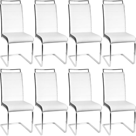 Set di 8 sedie da pranzo con manico grande, comodo sedile in pelle PU - bianco-nero