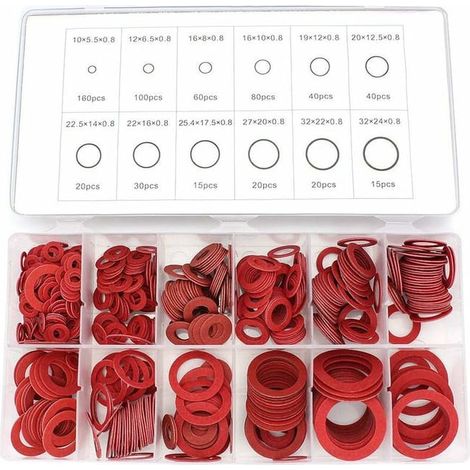 Juegos de arandelas de fibra, 600 piezas, kit de arandelas planas de fibra de papel y acero rojo, juegos de arandelas aislantes (1/4)