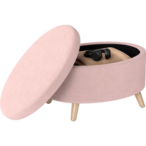 Salvadanaio ovale Puff Storage 71x51,5x42 cm rivestito in velluto con gambe in legno massello, rosa chiaro