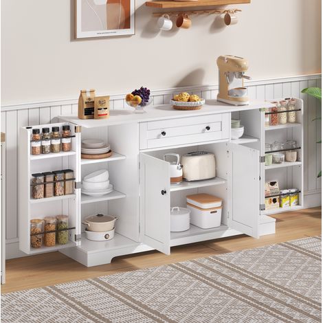Credenza da cucina bianca con cassetto, ripiani regolabili e sistema anti-ribaltamento, per cucina, soggiorno e camera da letto (1/5)