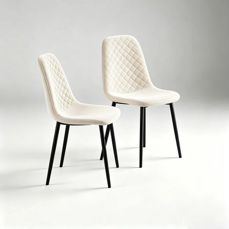 AINPECCA 2X Beige Dining Chairs Velvet Padded Seat Metal Legs Kitchen Home Office UK