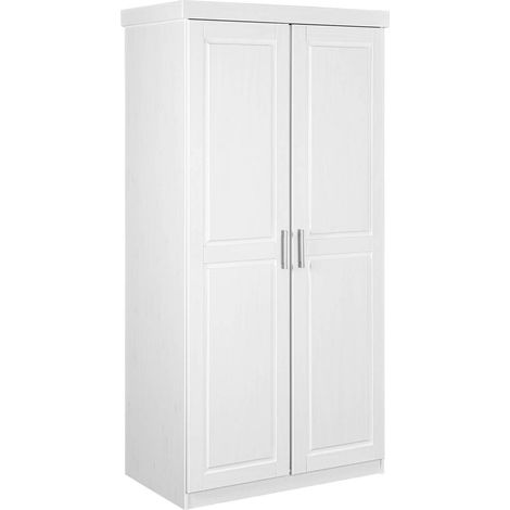 ALASKA - Armoire 2 Portes + Penderie Bois Massif Vernis Blanc (1/5)