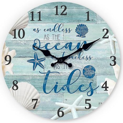 Nautical Wall Clock, Silent Non-Ticking Ocean Design with Shells and Starfish Wall Clock Decorative for Kitchen Living Room Bedroom Bathroom 10 in (1/4)