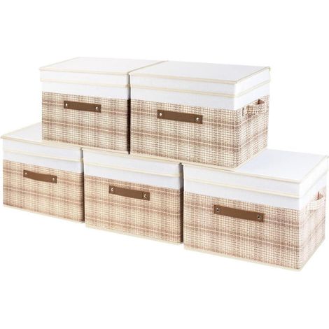 Aufbewahrungsbox faltbar Deckel Patchwork 5-Stück Lohfarben-weiß (1/5)