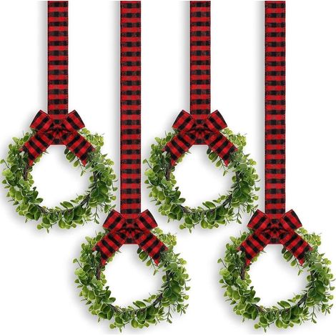 4er Set Weihnachtskränze 22cm Künstlicher Buchsbaum mit Schleife für Schrank & Tür (1/5)