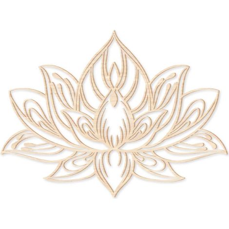 Décoration murale en bois Lotus – Hauteur 52 cm – Largeur 70 cm – Élégante sculpture zen pour intérieur – Sud Trading