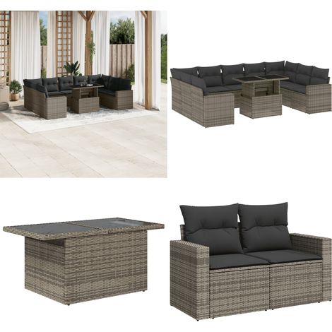 10-tlg. Garten-Sofagarnitur mit Kissen Grau Poly Rattan - Gartenmöbel Set - PE-Rattan Möbel - Outdoor Lounge - Gartenecke - Terrassenset - Home & Living (1/5)