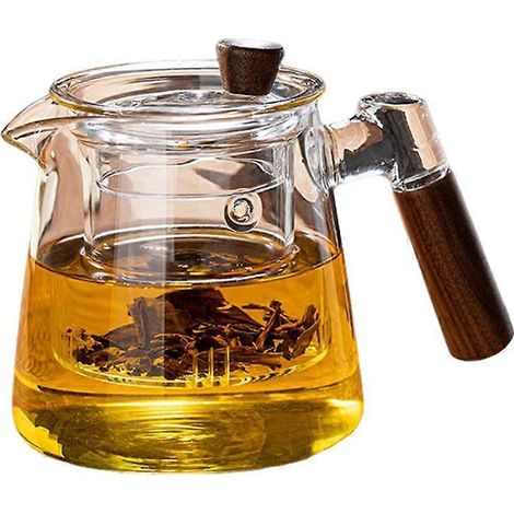 600 ml verre théière avec removable infuseur, stovetop sûr thé bouilloire avec en bois poignée pour loose thé (1/5)