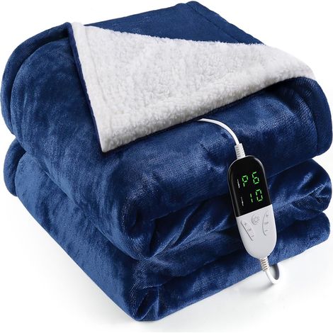 Couverture Chauffante Flanelle 155x180cm, Plaid Chauffant avec 6 Niveaux de Dhaleur, Minuterie 10H, Chaleur Rapide, Protection Contre la Surchauffe, Affichage LED, Lavable en Machine(Bleu) (1/5)
